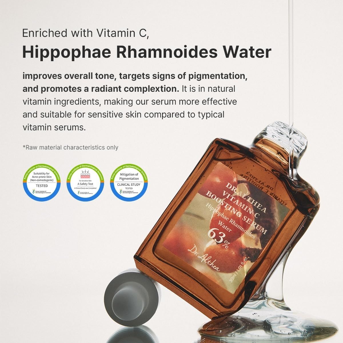 Dr. Althea Vitamin C Boosting Serum met 63% Hippophae Rhamnoides Water.