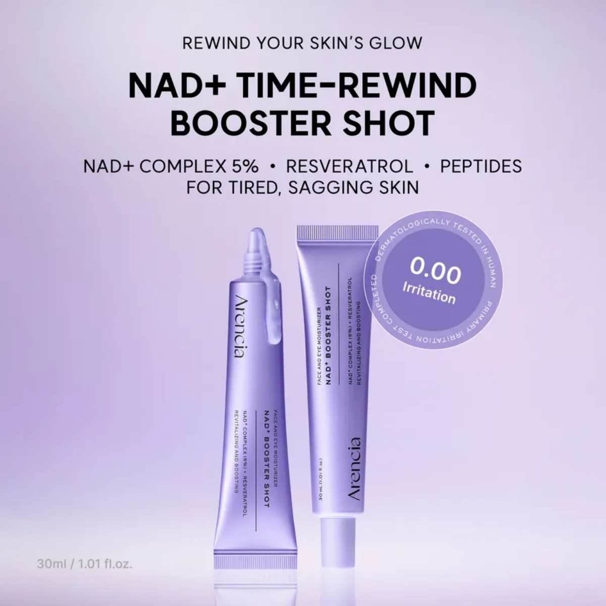 Arencia NAD+ Time-Rewind Booster Shot met 5% NAD+ Complex.