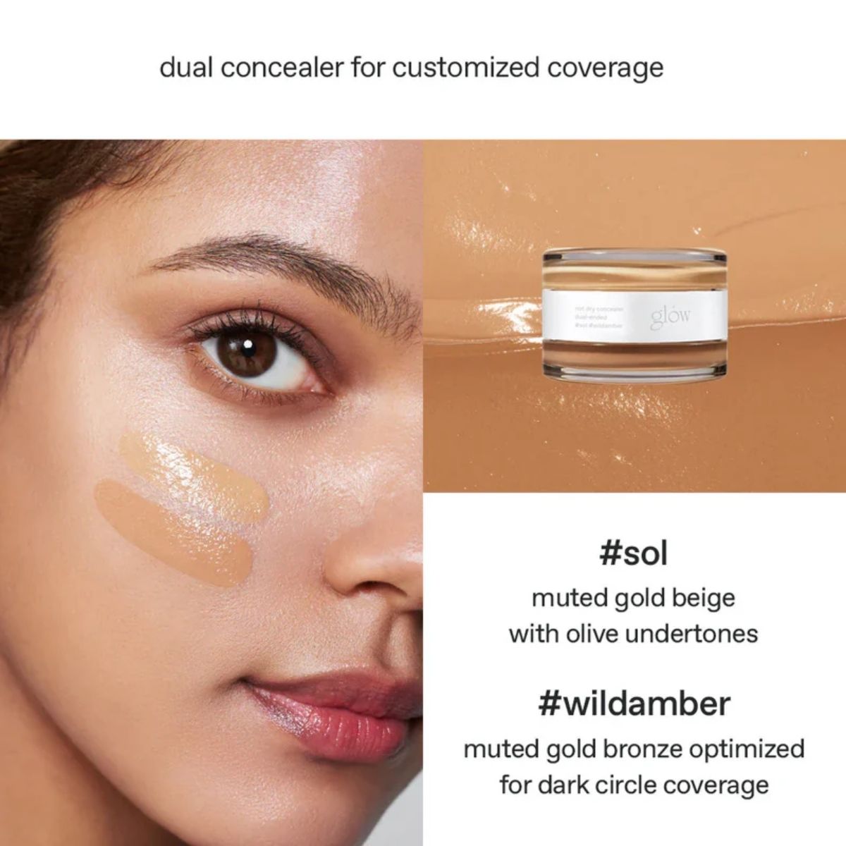 Swatches van Glow Not Dry Dual Concealer in Sol en Wild Amber