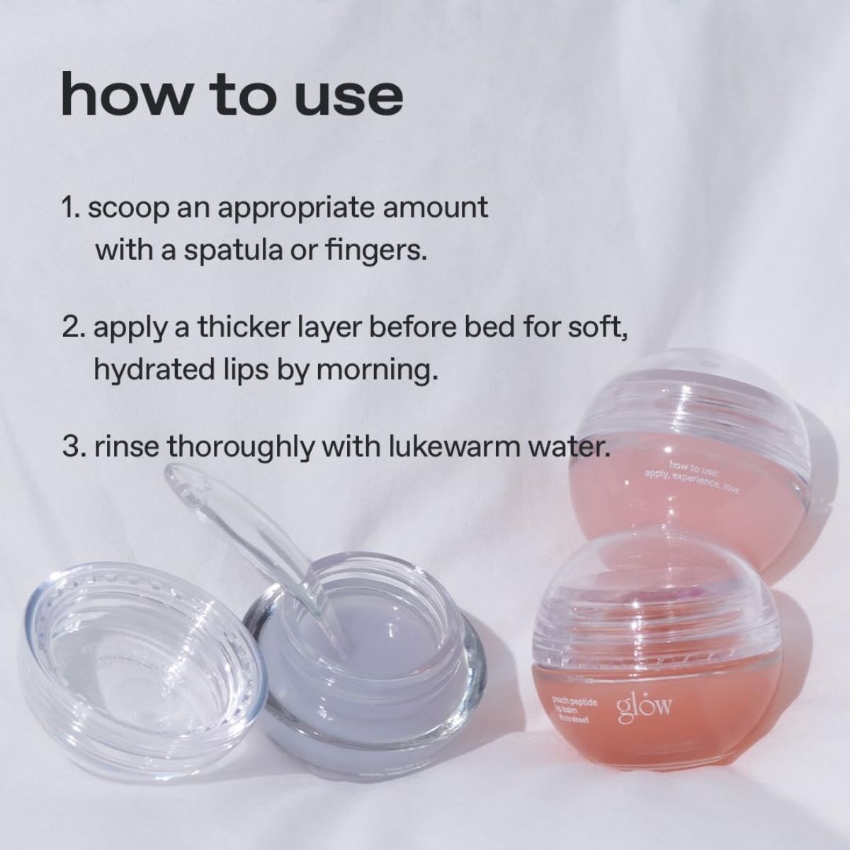 Gebruiksaanwijzing voor glow Peach Peptide Lip Balm