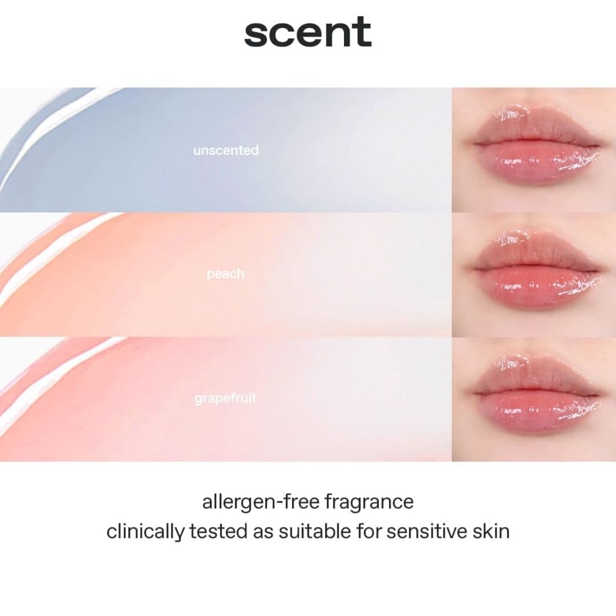 Glow Peach Peptide Lip Balm geurvarianten op de lippen