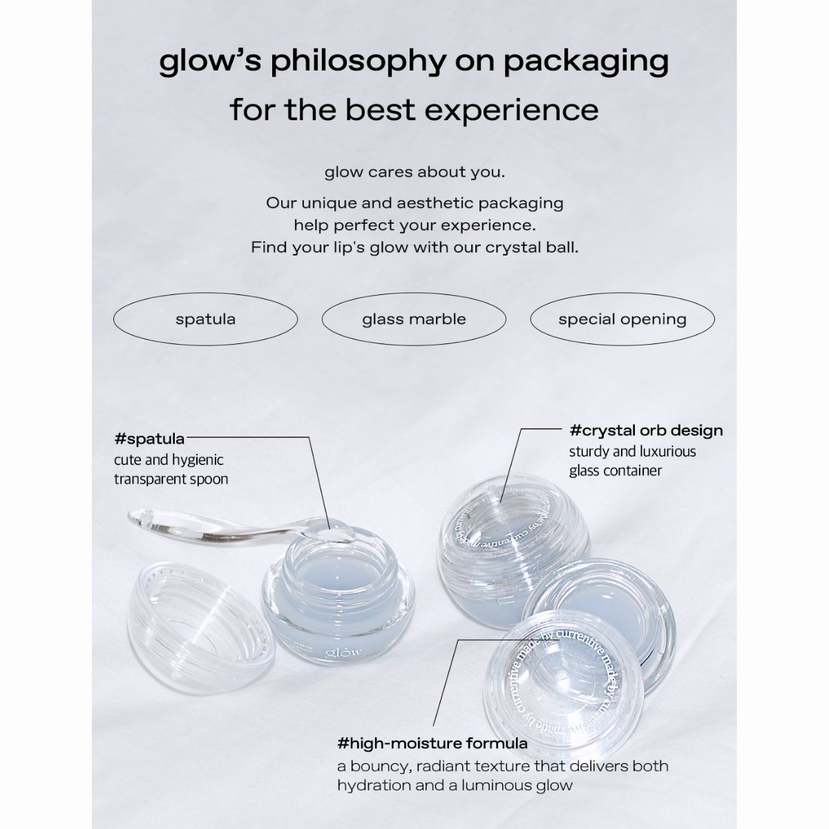 Verpakking en applicatie van glow Peach Peptide Lip Balm