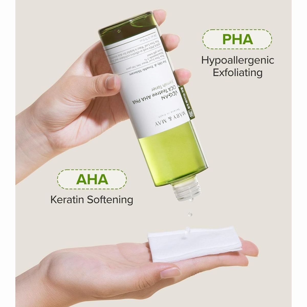 Infographic over de AHA en PHA exfoliërende werking van de Mary & May toner