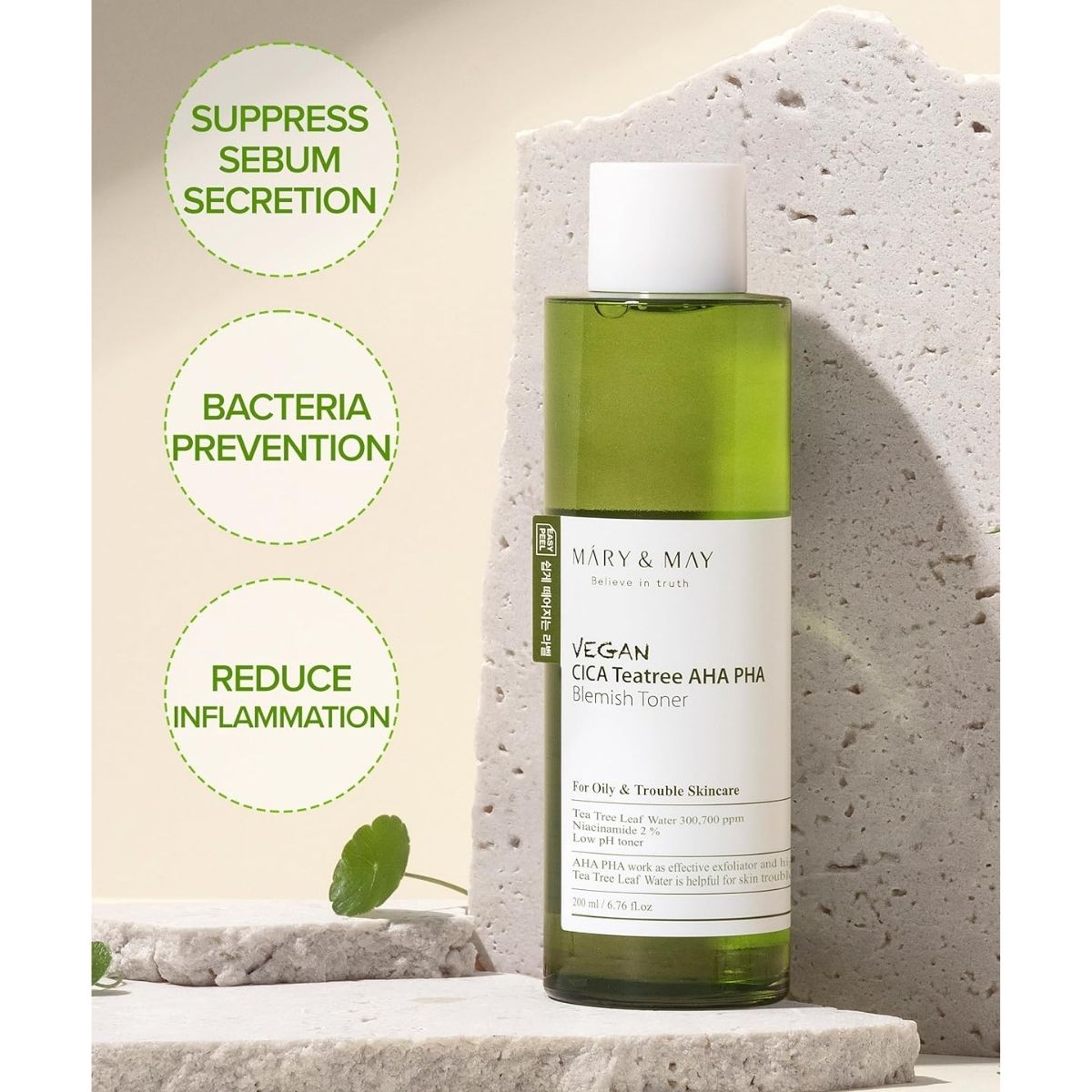 Mary & May Vegan Cica Tea Tree AHA PHA Blemish Toner met tea tree voordelen