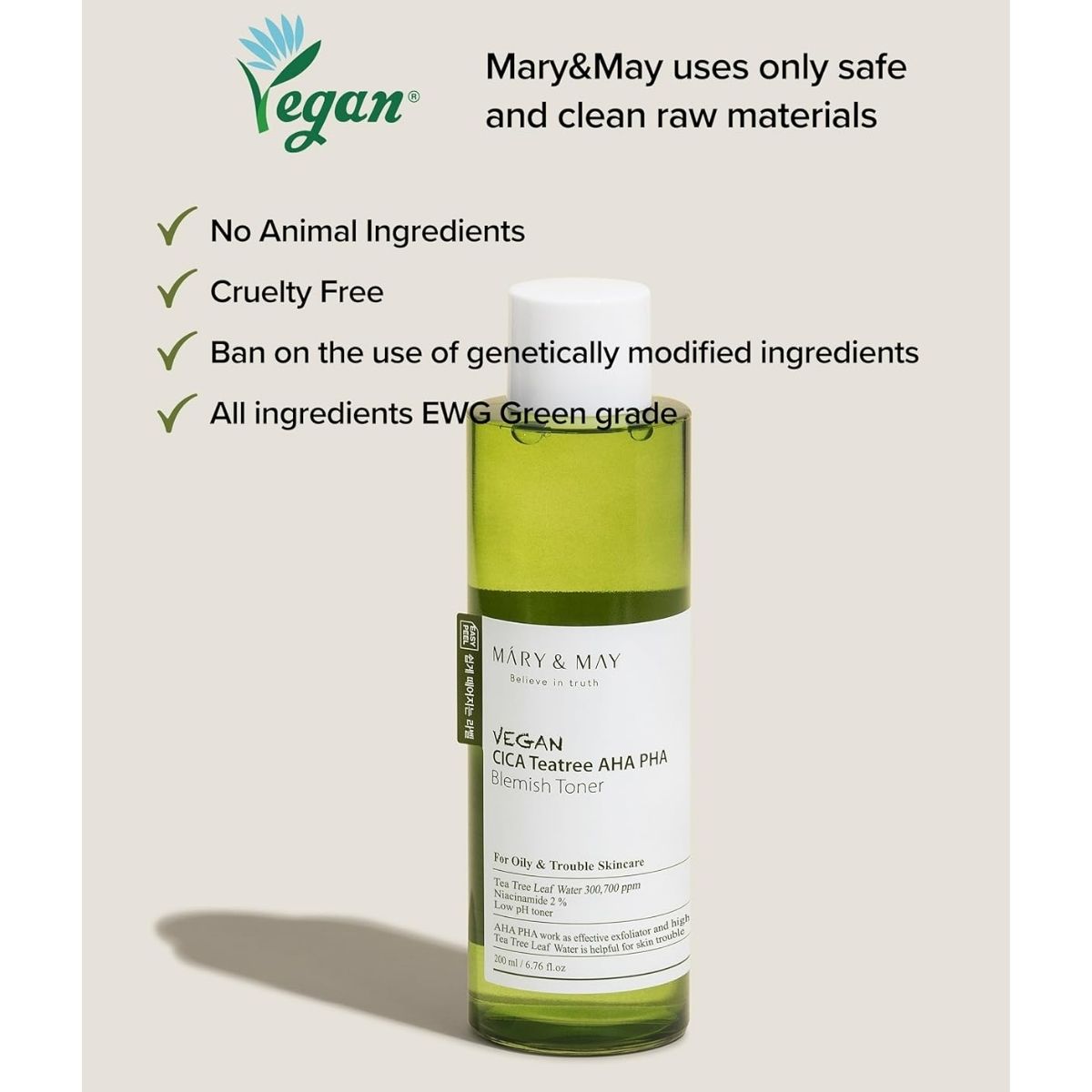Mary & May Vegan Cica Tea Tree AHA PHA Blemish Toner vegan formule