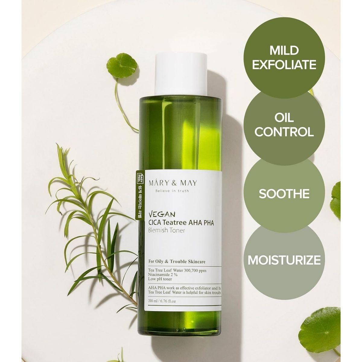 Belangrijkste voordelen van de Mary & May Vegan Cica Tea Tree AHA PHA Blemish Toner