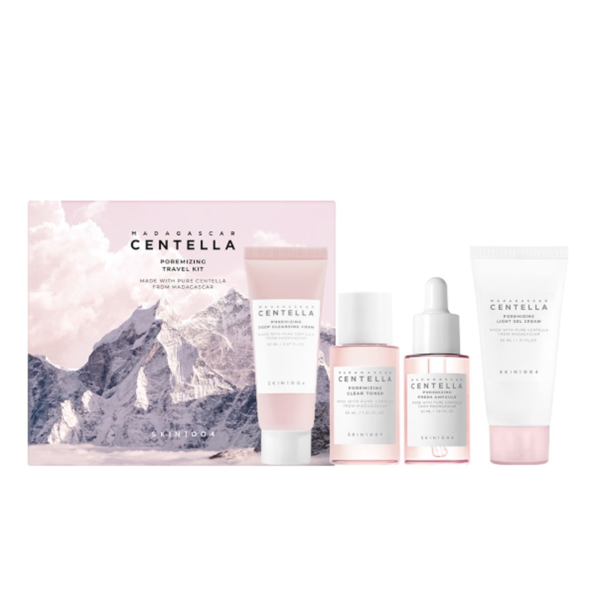SKIN1004 Madagascar Centella Poremizing Travel Kit met 4 mini skincare producten voor poriën en overtollig talg