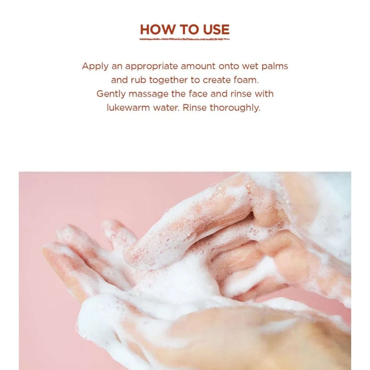 Infographic met gebruiksinstructies voor de SKIN1004 Madagascar Centella Poremizing Deep Cleansing Foam.