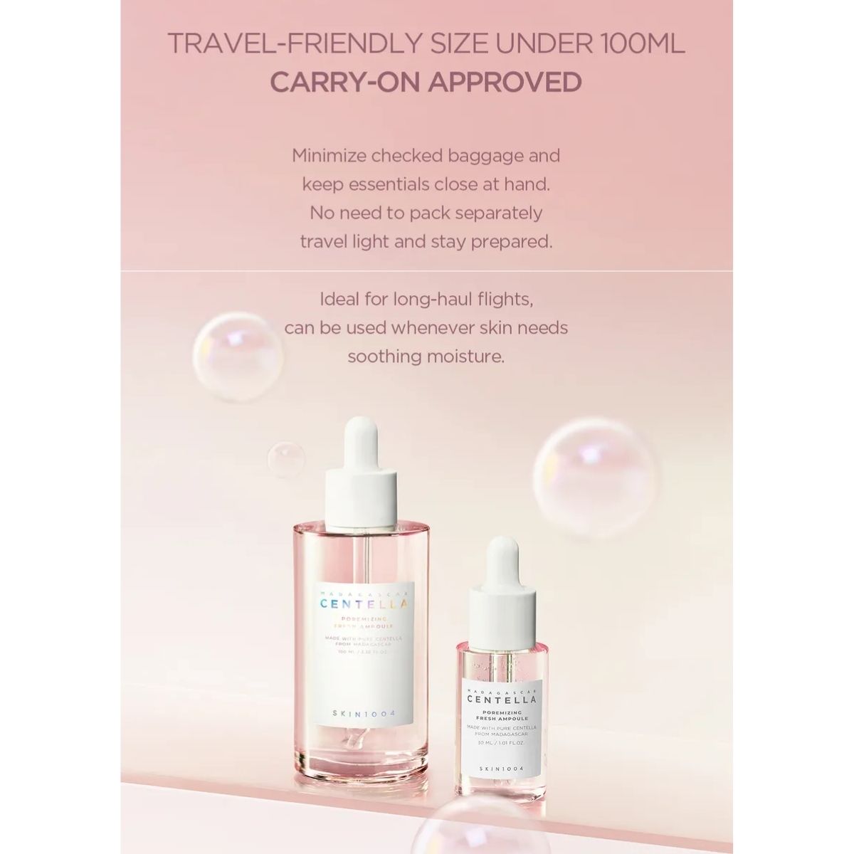 Infographic over de handbagagevriendelijke formaten van de SKIN1004 Poremizing Travel Kit