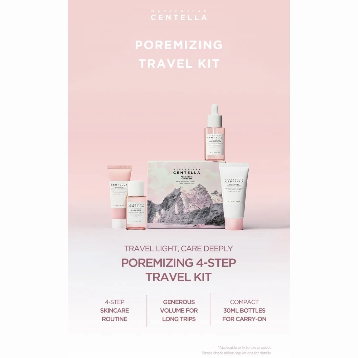 Infographic met de voordelen van de SKIN1004 Poremizing Travel Kit