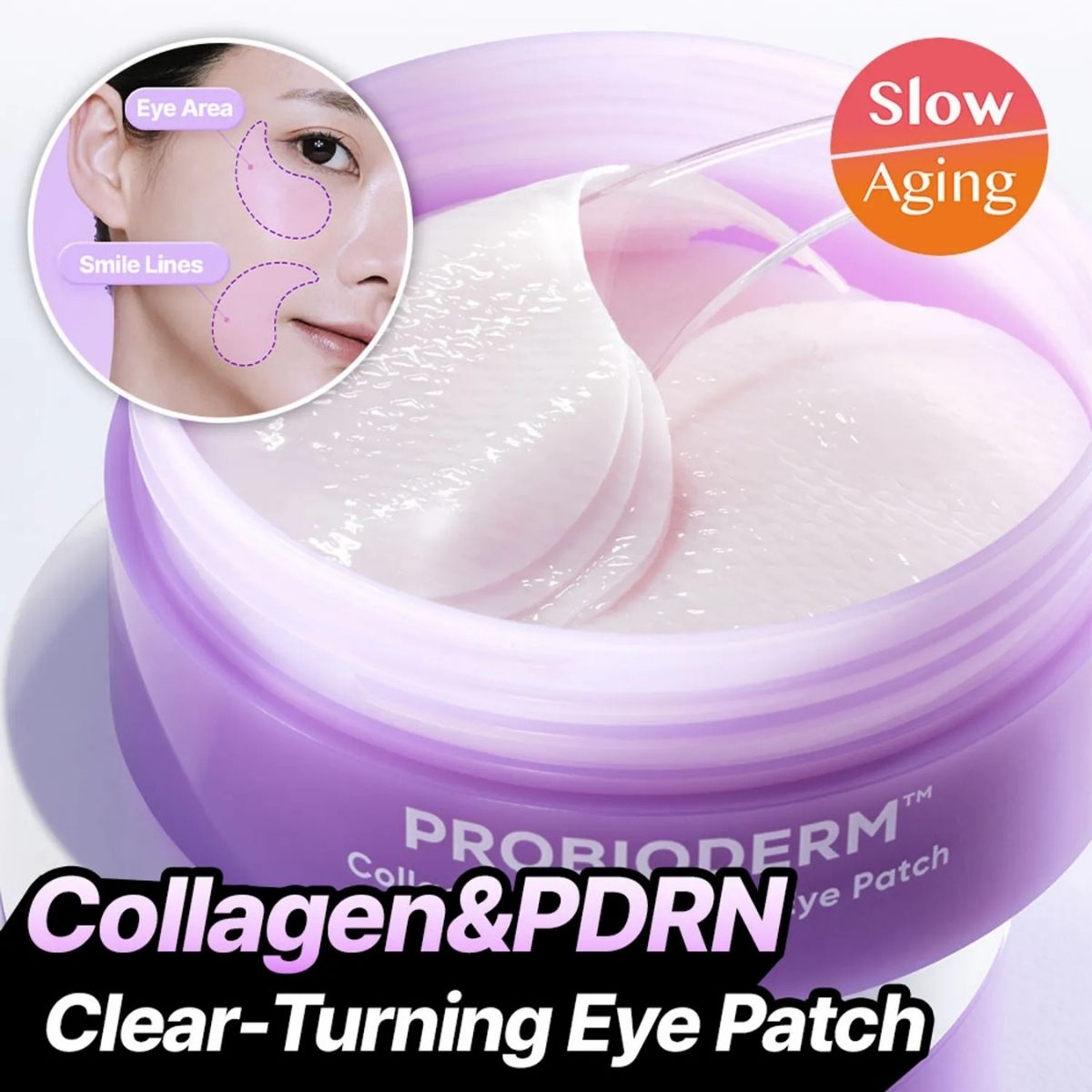 Infographic van BIOHEAL BOH Collagen Remodeling Eye Patches met collageen, PDRN en transparant wordende hydrogel.